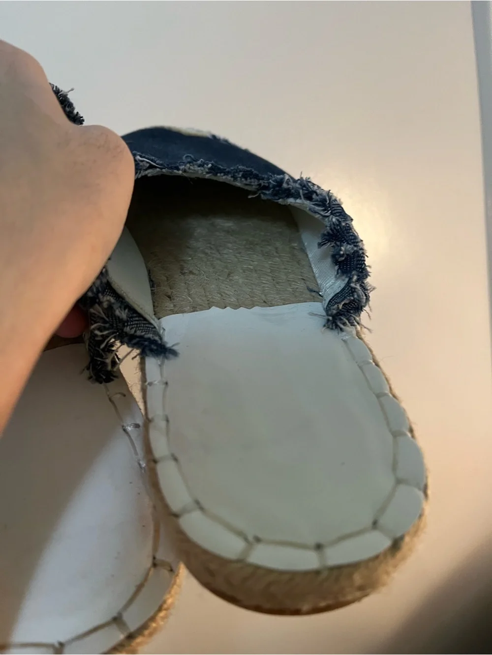 Frayed Denim Slip-On Espadrille Slides - Size 7.5